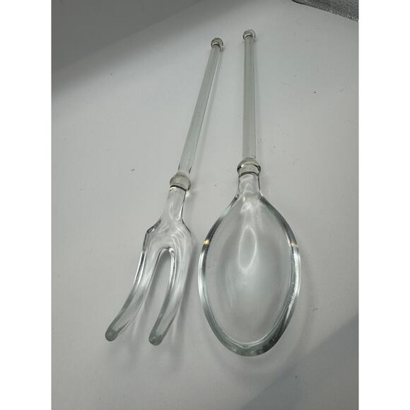 Vintage Glass Salad Server Set, fork and spoon - Picture 2 of 4